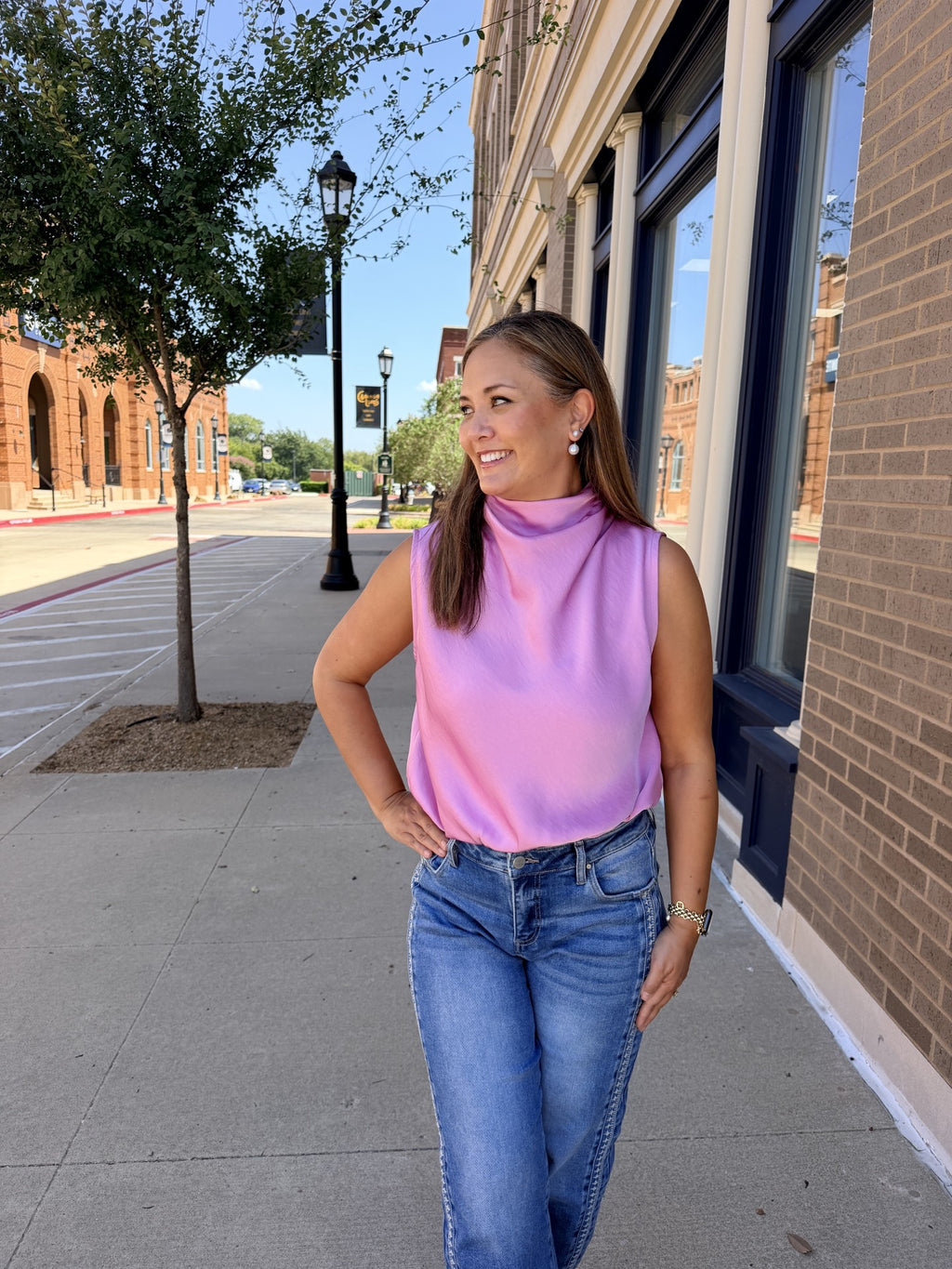 Pinky Purple High Neck Sleeveless Top