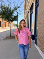 THML Pink Puff Sleeve Top