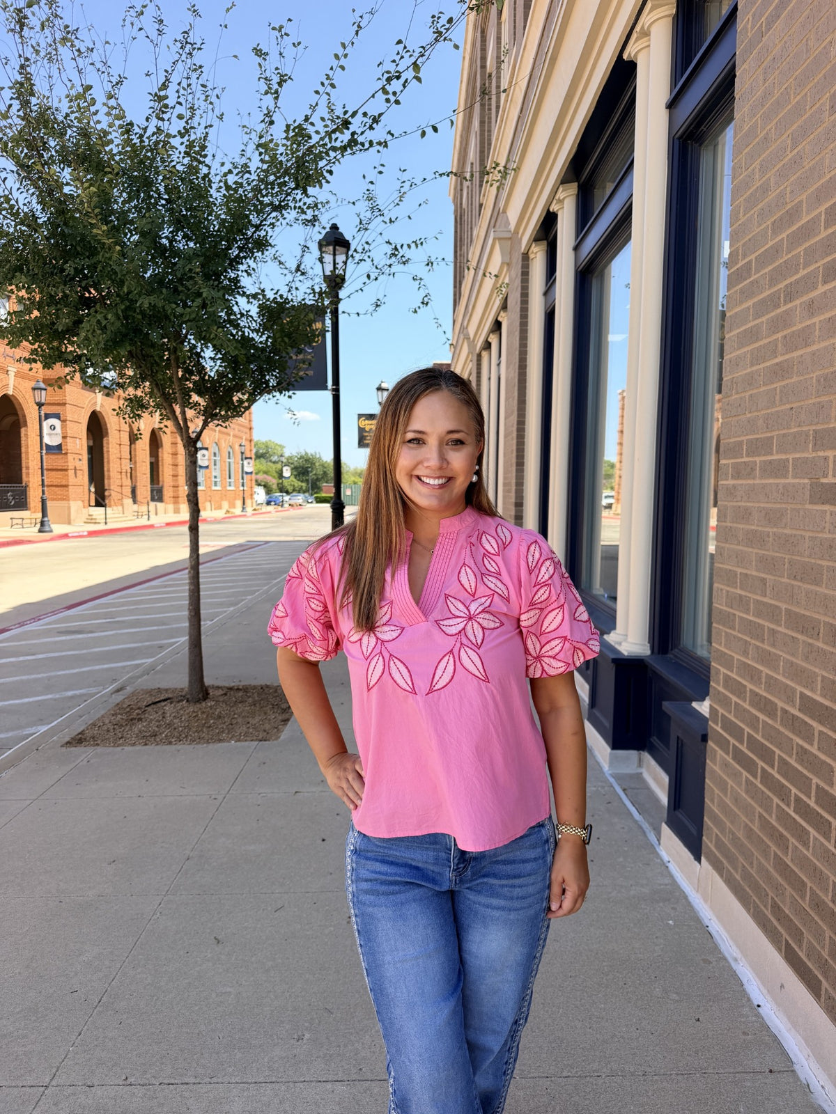 THML Pink Puff Sleeve Top