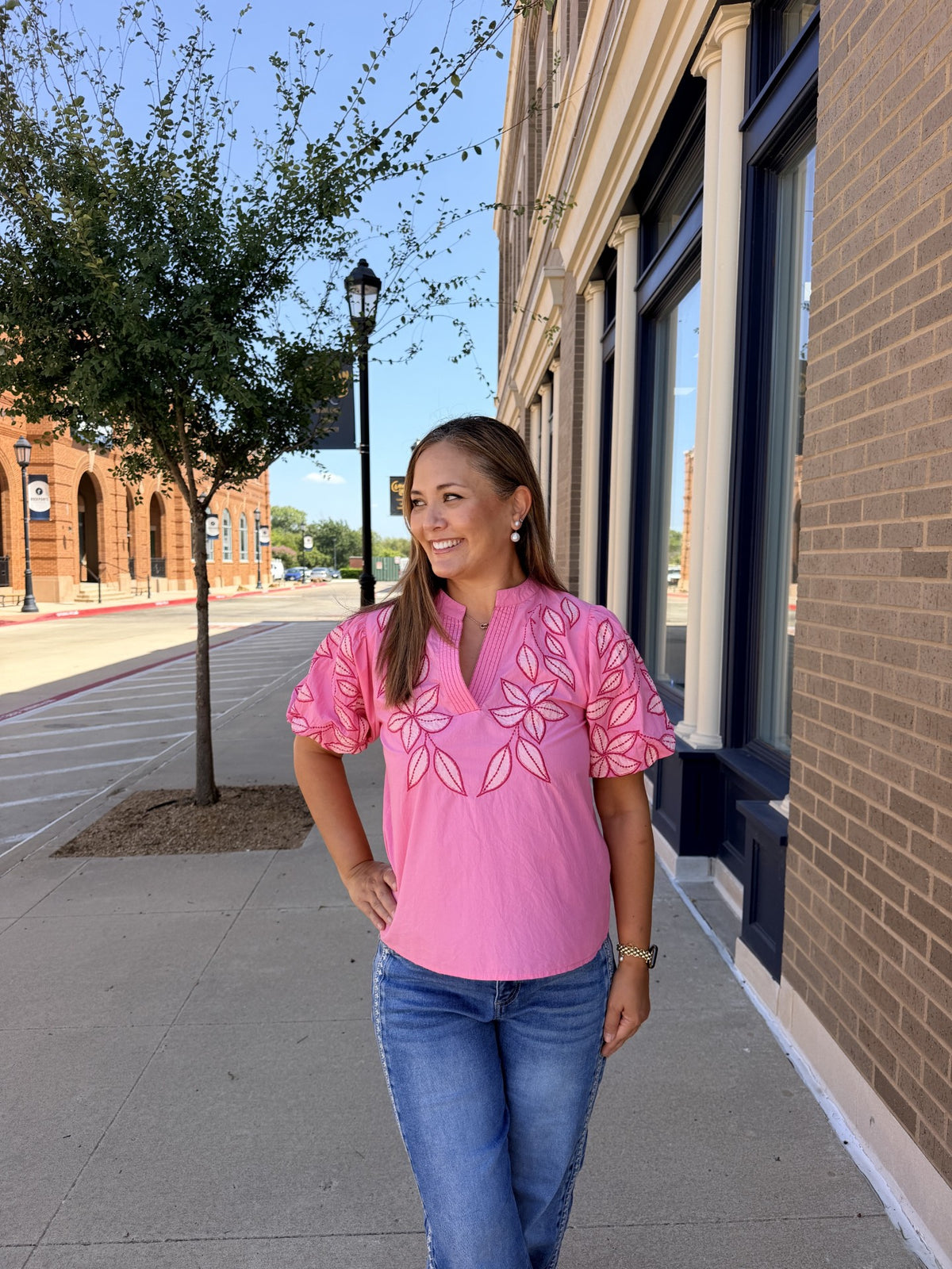 THML Pink Puff Sleeve Top