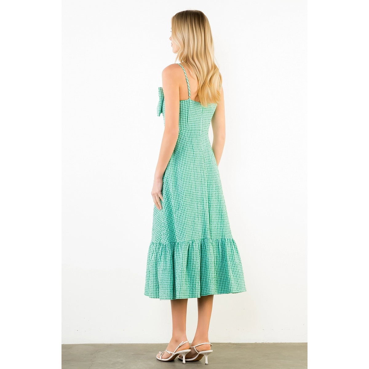 THML Green and Aqua Plaid Bow Dress