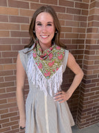 Olive Green and Pink Fringe Scarf