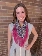 Navy and Berry Fringe Scarf