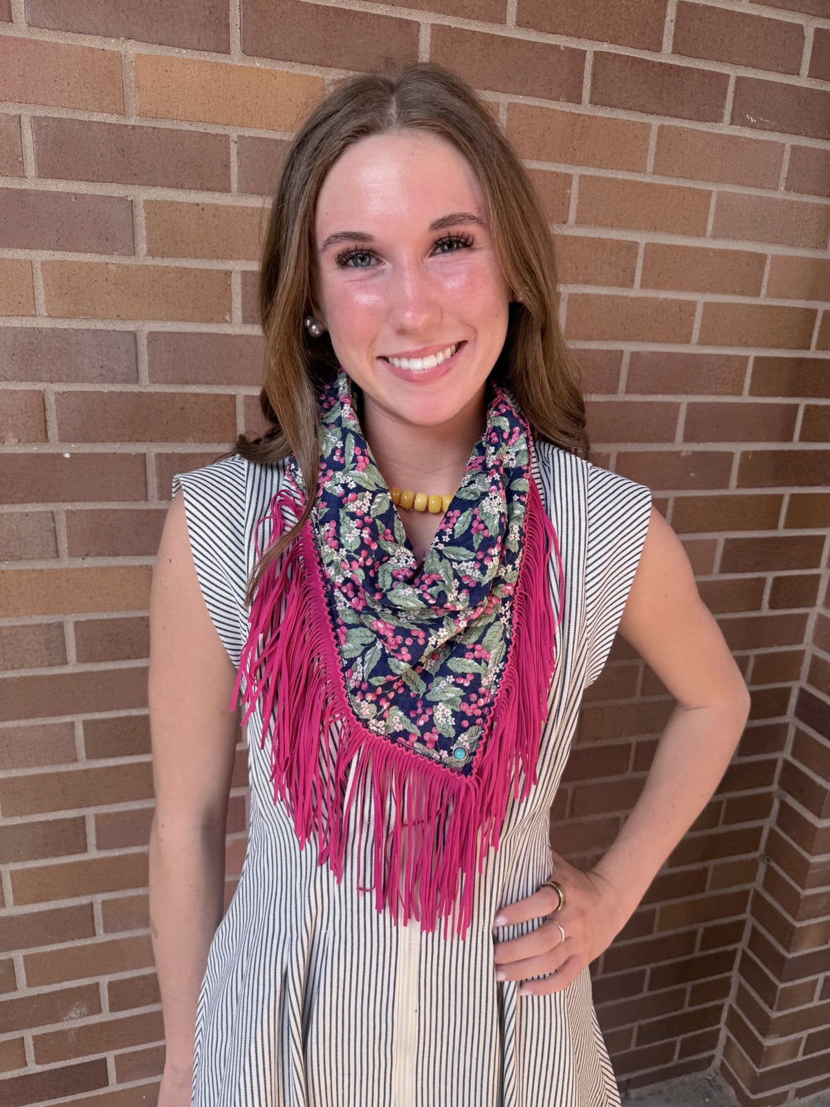 Navy and Berry Fringe Scarf