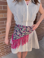 Navy and Berry Fringe Scarf