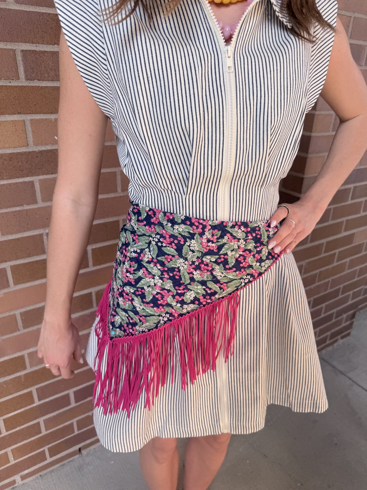 Navy and Berry Fringe Scarf