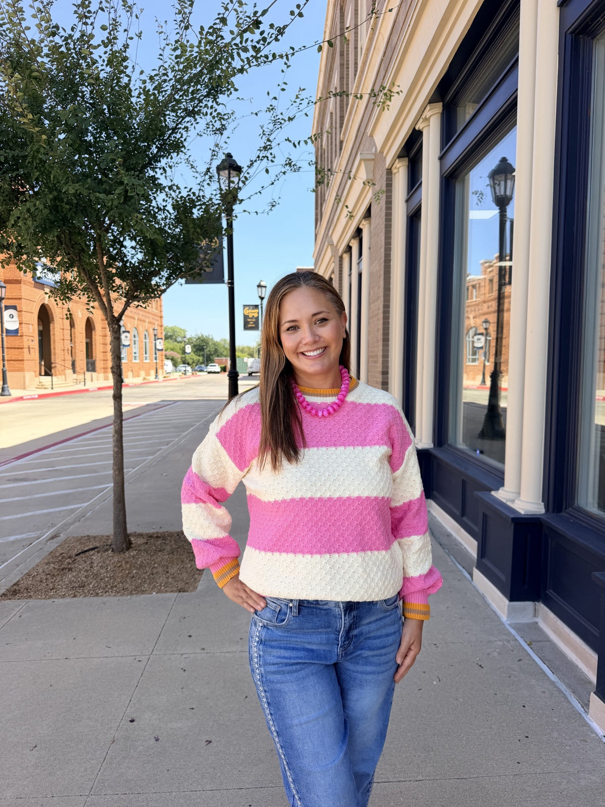 Cream Pink Gold Striped Sweater