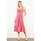 THML Red Pink Checked Midi Bow Dress