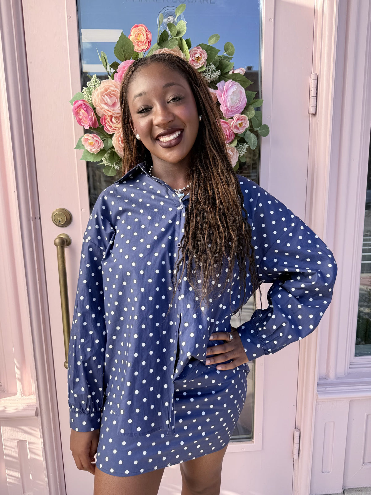 Blue White Polka Dot Mini Skirt