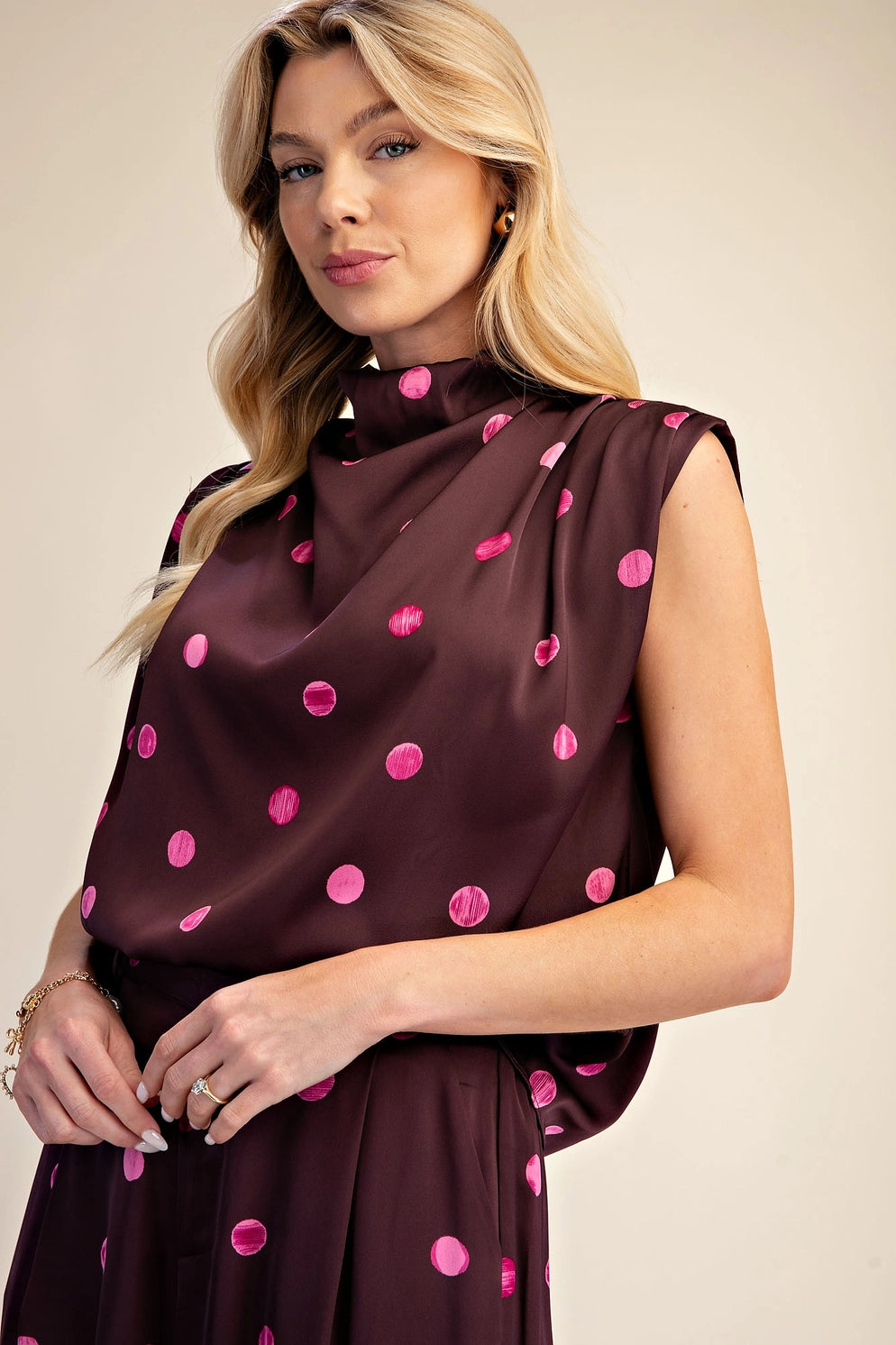 Plum and Pink Polka Dot Top