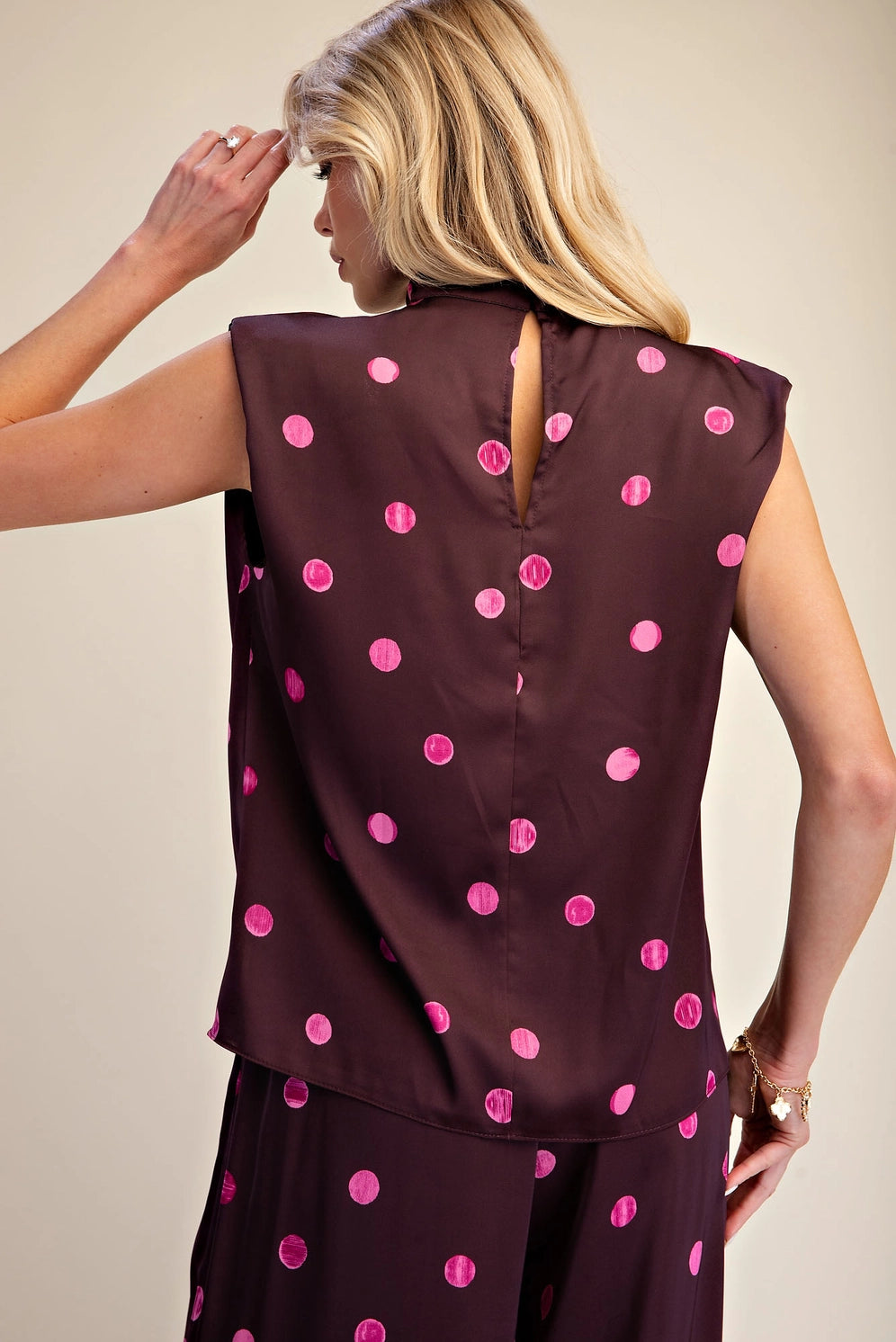 Plum and Pink Polka Dot Top