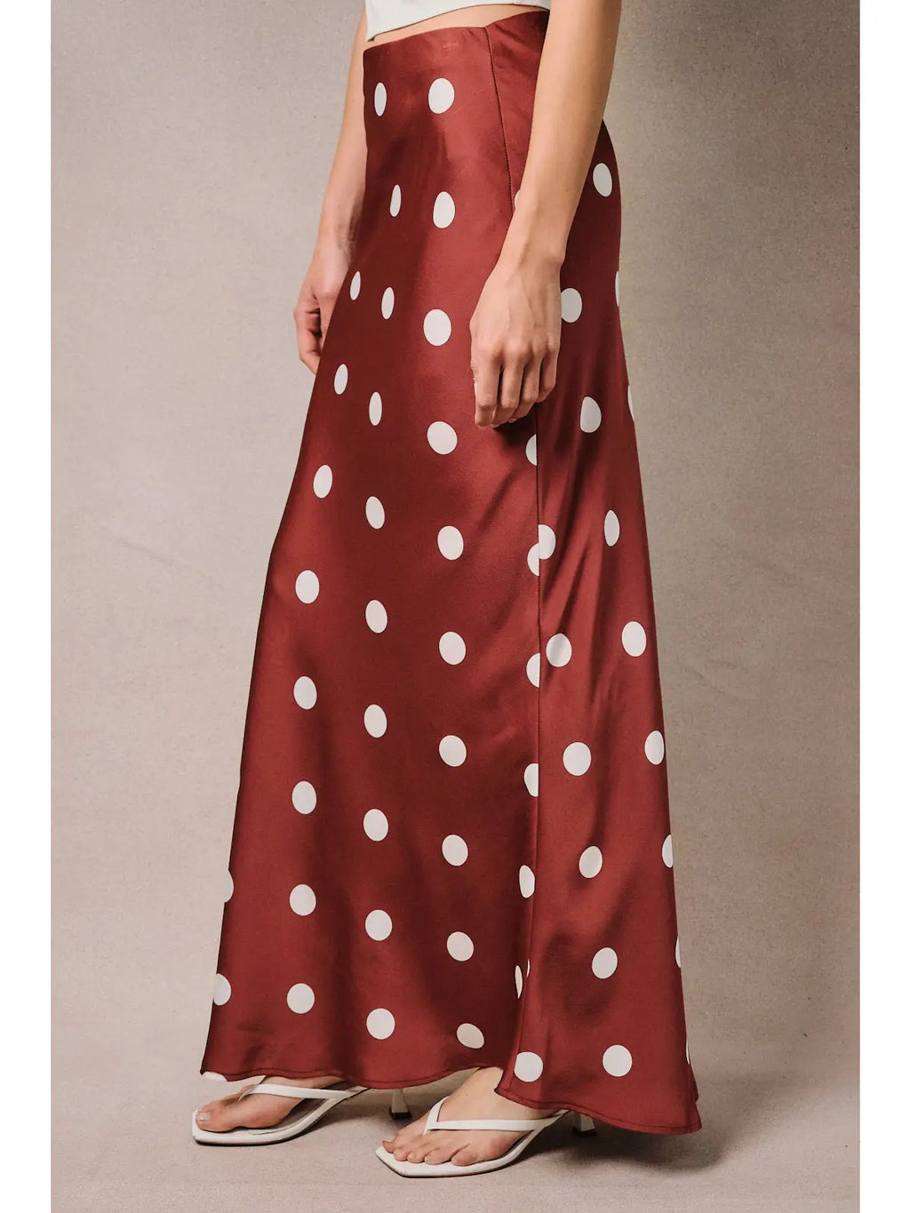 Wine White Midi Polka Dot Skirt