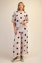Beige Polka Dot Sweater Pants