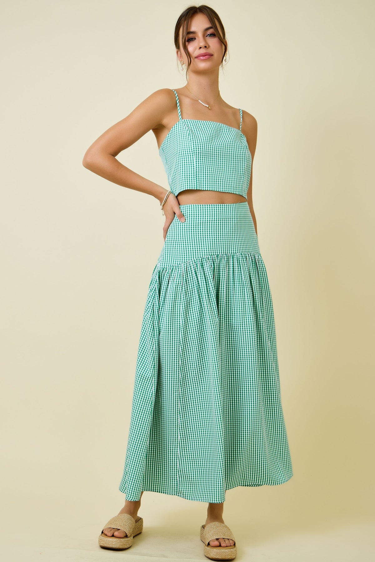 Green Gingham Skirt Set